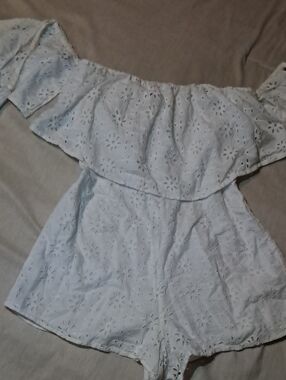Elan White Eyelet Off-Shoulder Camisole Romper